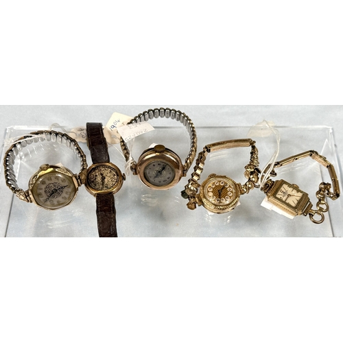 653 - 4.9ct hallmarked gold ladies wristwatch and 2 gold plated ladies wristwatches.