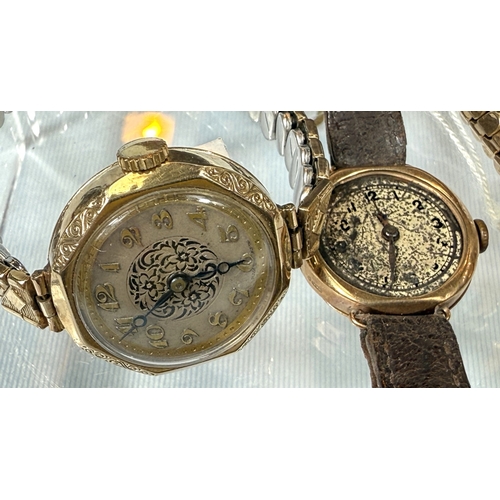 653 - 4.9ct hallmarked gold ladies wristwatch and 2 gold plated ladies wristwatches.