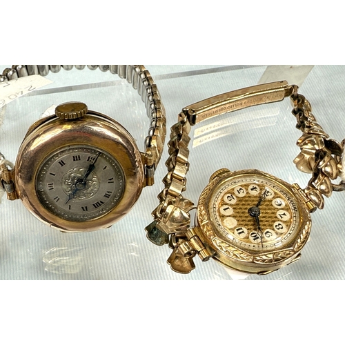 653 - 4.9ct hallmarked gold ladies wristwatch and 2 gold plated ladies wristwatches.