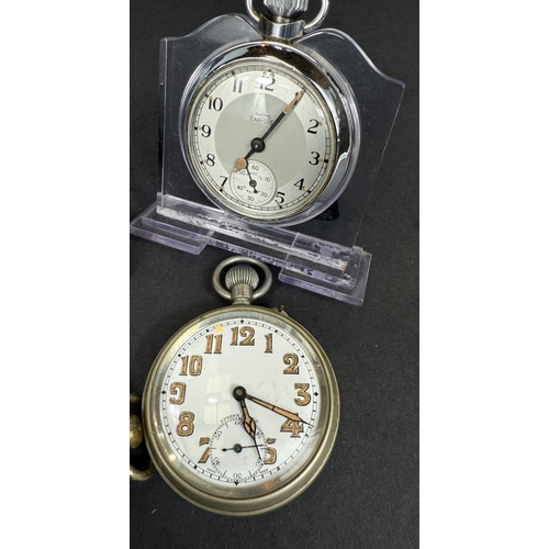 654 - A keyless open faced gents pocket watch and 3 base metal pocket watches.