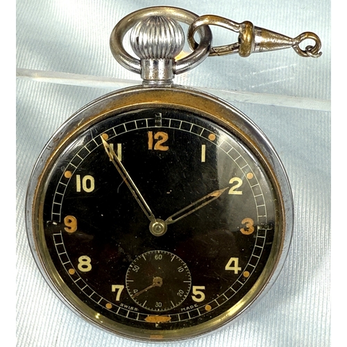 656 - Two open faced key wound military style pocket watch and a similar wristwatch.