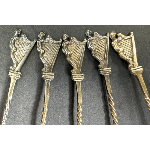 661 - A set of 5 hallmarked silver teaspoons with harp terminals, Sheffield 1889; a pair of hallmarked sil... 