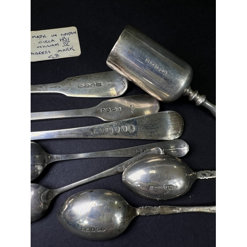 676 - A Georgian hallmarked silver spoon circa 1831, a Georgian hallmarked silver fork, other Victorian an... 