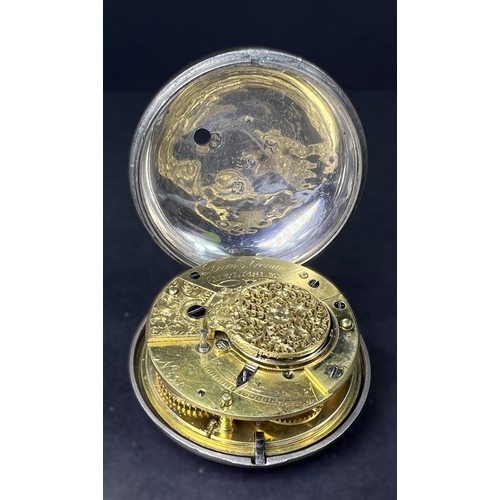 678 - A Gents hall marked silver pair cased verge movement open faced pocket watch