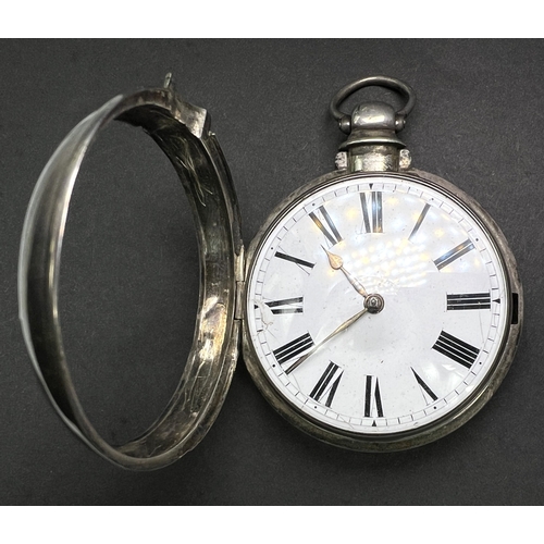 678 - A Gents hall marked silver pair cased verge movement open faced pocket watch