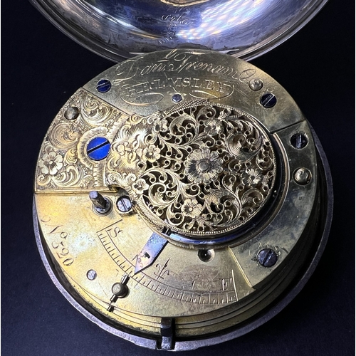 678 - A Gents hall marked silver pair cased verge movement open faced pocket watch