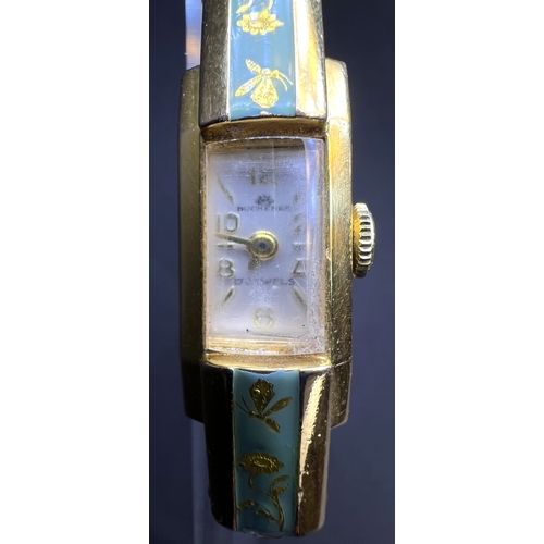 680 - A ladies Boucher dress wristwatch in gilt with turquoise enamel decoration