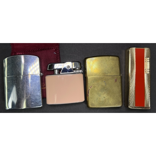 683 - A Ronson Pocket Princess Poodle Dog lighter in pink, Ronson Hurricane another Roson and a Zippo ligh... 
