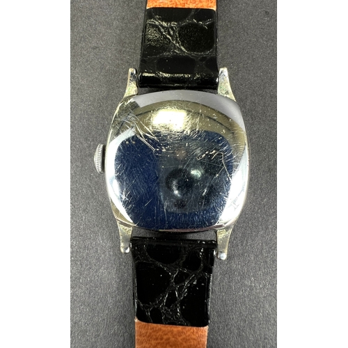 684 - A 1930's gents cushion shaped Henderson's wristwatch with Arabic numerals, seconds dials with Hender... 