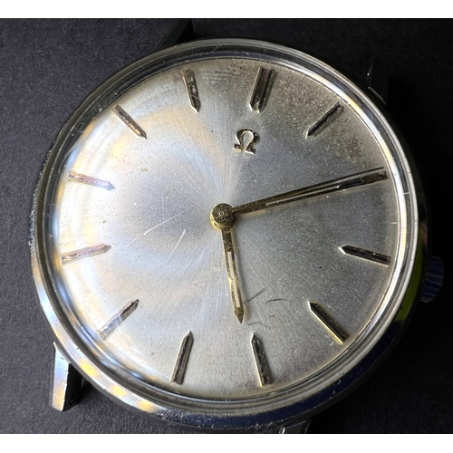 687 - A mid 20th century Omega wristwatch in stainless steel case with batton markers