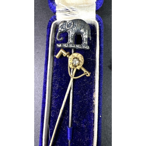 688 - An early 20th century Jumbo elephant stick pin, other costume including white metal and minerals etc