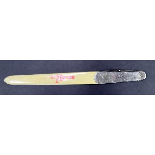 688A - A vintage Advertising 'The Motor' letter opener with hall marked silver handle and ivorine blade