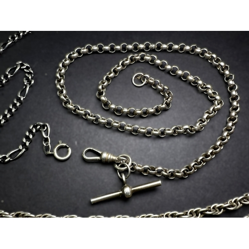 697 - A silver Albert chain with bar, 41.6gms