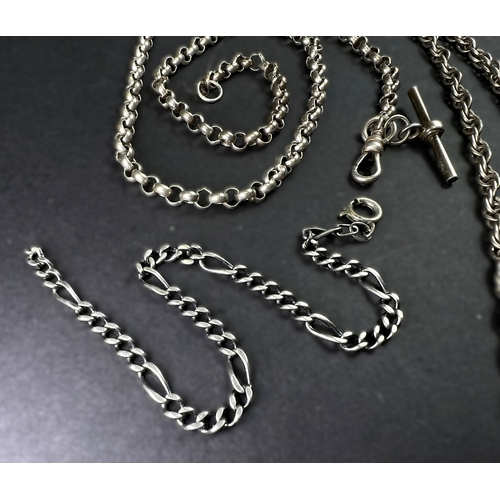 697 - A silver Albert chain with bar, 41.6gms