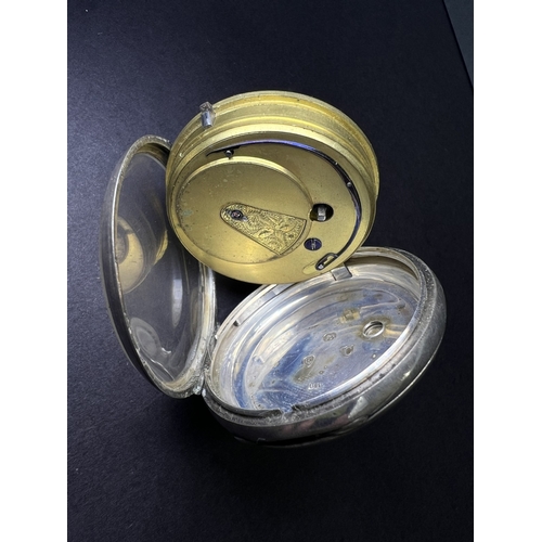 712 - Two silver cased open faced pocket watches and a vintage stopwatch