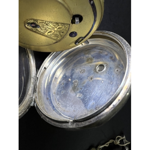 712 - Two silver cased open faced pocket watches and a vintage stopwatch