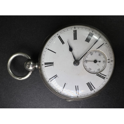712 - Two silver cased open faced pocket watches and a vintage stopwatch