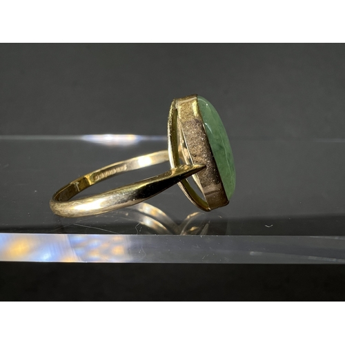 715 - A gents 9ct gold ring set with jade coloured stone and a white metal dress ring