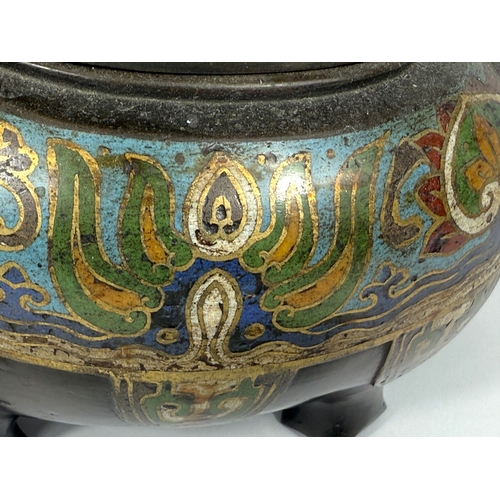 547 - A Chinese bronze wine vessel, in the archaic style, in the form of a rooster, colour enamelled decor... 