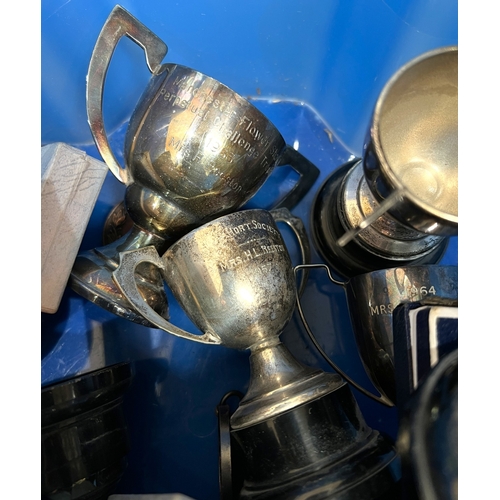 709 - A collection of silver plated trophy cups and bronze and other medals for Gardening and cooking etc
