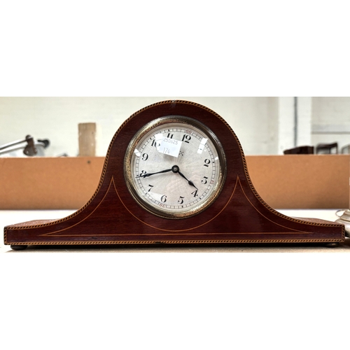 174 - An Edwardian inlaid mantle clock; a 400 day clock.