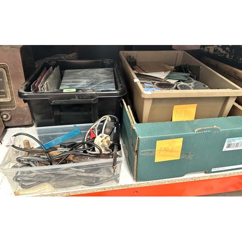 181 - A collection of stained glass pieces with a vintage glass cutter and welder.