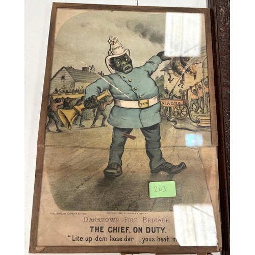 203 - American History - 'Darktown Fire Brigade' and 'The Chief on Duty' 1885 Currier & Ives N.Y (a.f)