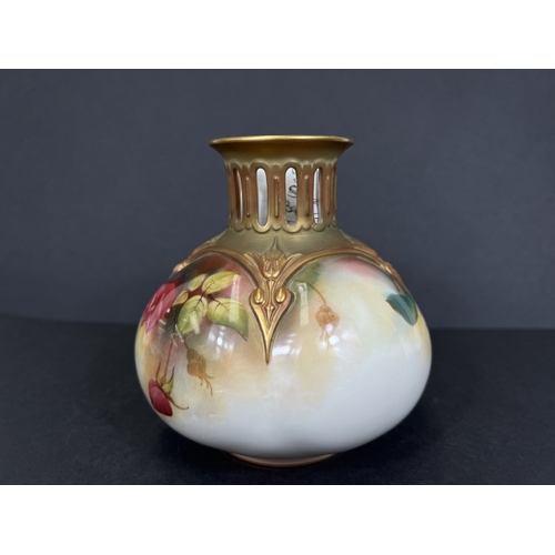528 - A Royal Worcester hand painted vase, roses on ivory coloured background with gilt highlights, H306
