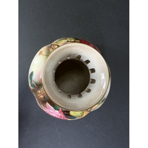 528 - A Royal Worcester hand painted vase, roses on ivory coloured background with gilt highlights, H306