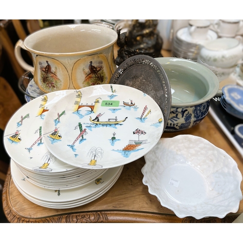 534 - Vintage Royal Tudor 'The Gondoliers', other green Wedgwood Jasperware etc.