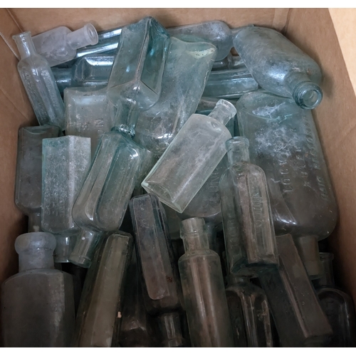 205B - A large collection of vintage advertising, Chemist and other bottles etc