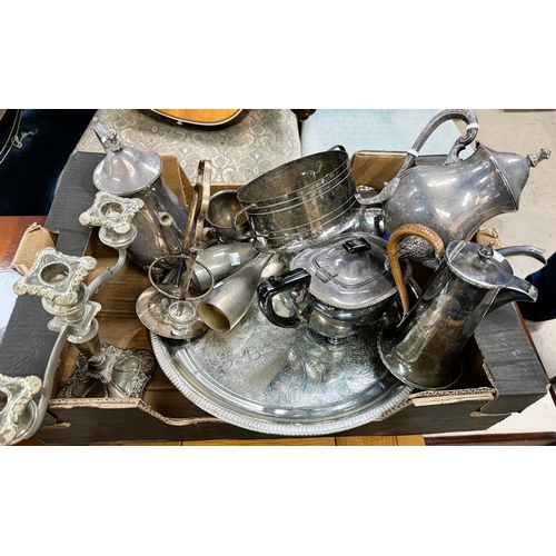 646 - A silver plated tea service, silver plated champagne goblets etc.