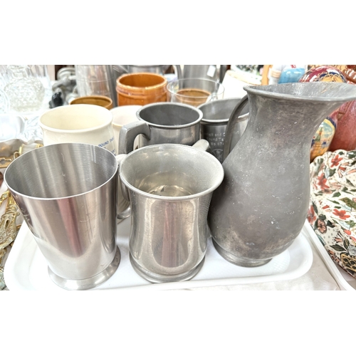 110 - A selection of pewter mugs etc; decorative metalware.