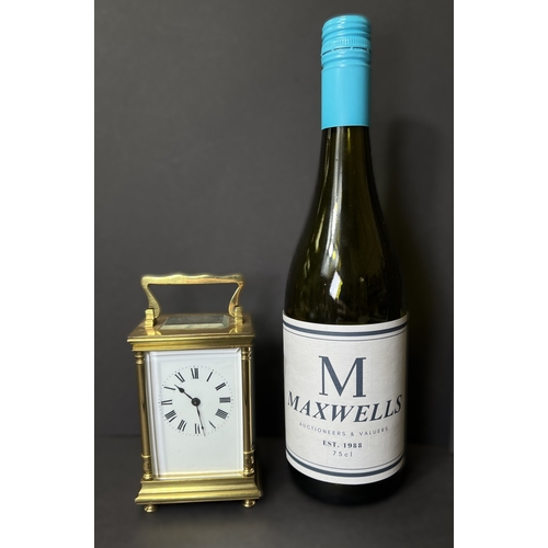 27 - A brass carriage clock with white dial and timepiece movement, height 13cm; 2 small cloisonnee ashtr... 