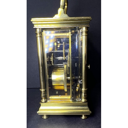 27 - A brass carriage clock with white dial and timepiece movement, height 13cm; 2 small cloisonnee ashtr... 