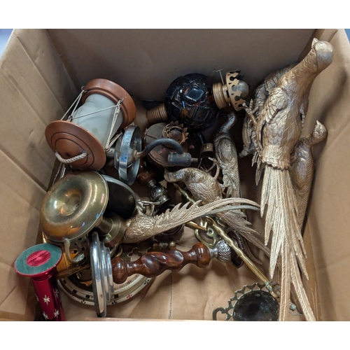23 - A collection of vintage brass oils lamps and various brass and metal ware etc