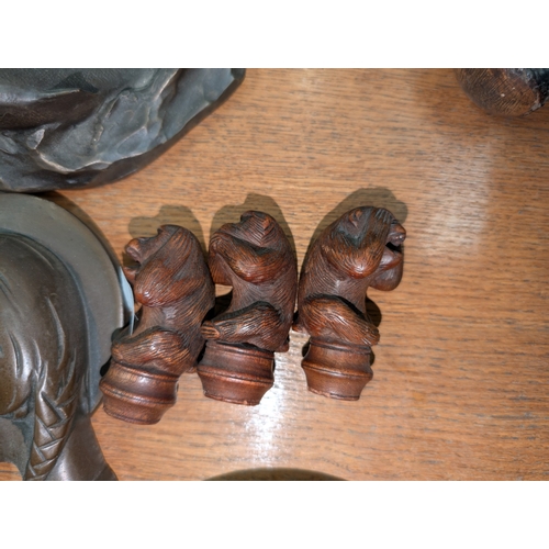 74 - An Irish club, wooden figure and other small collectables.