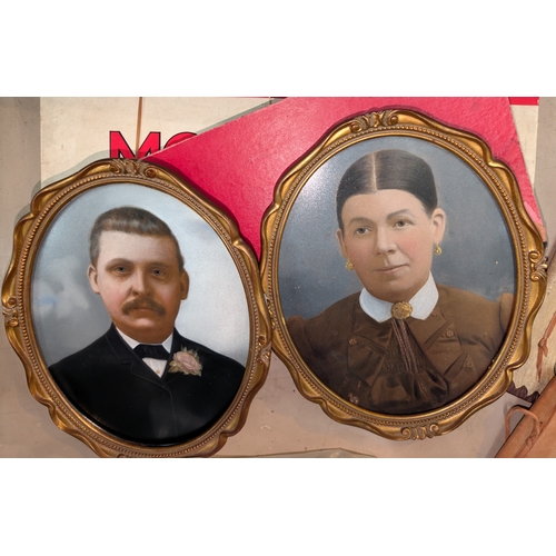 37 - A 19th century mahogany wall mirror, LP records, prints and pictures etc.