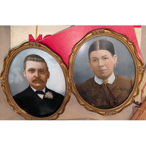 37 - A 19th century mahogany wall mirror, LP records, prints and pictures etc.