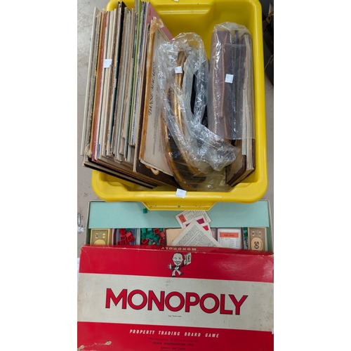 37 - A 19th century mahogany wall mirror, LP records, prints and pictures etc.