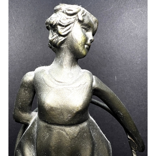 31 - An Art Deco bronzed figure depicting a girl with a hoop, on a two-tier marble stand, height 20cm....