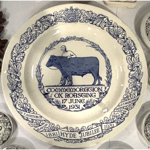 14A - A collection of 9 19th century and other pot lids; a Wedgwood commemorative plate; a miniature doll,...