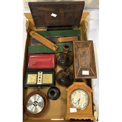 18 - A 19th century tea caddy, eight day clock, barometer and other collectables...