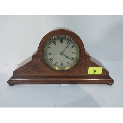 19 - Edwardian mantle clock with inlaid decoration.<br />No bids sold with next lot...