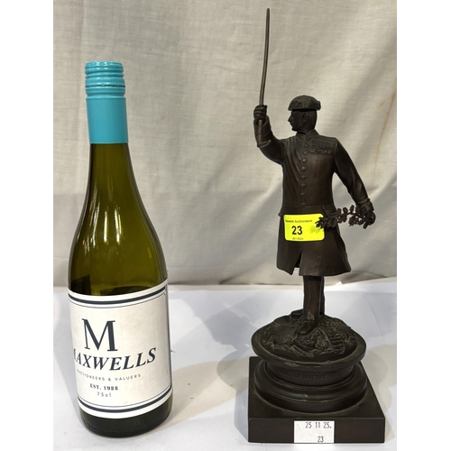 23 - Bronzed sculpture of a historical figure with inscription 