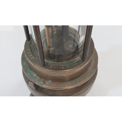 29 - A  J.H.Naylor Ltd Spiralarm minors safety lamp 2797 unusual with red glass base...