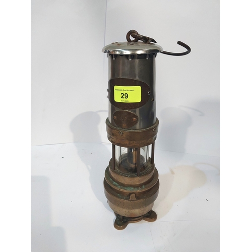 29 - A  J.H.Naylor Ltd Spiralarm minors safety lamp 2797 unusual with red glass base...