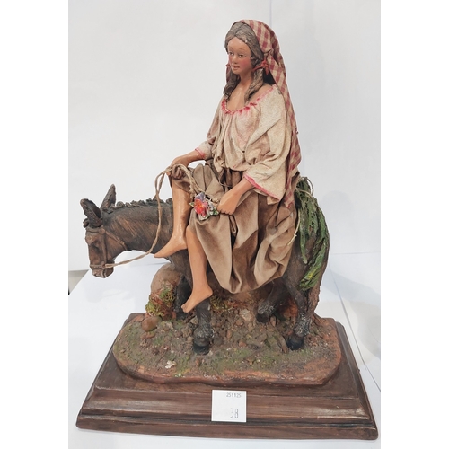 38 - A bronze effect lamp of in the form of a lady, planter and stoneware figure of woman...