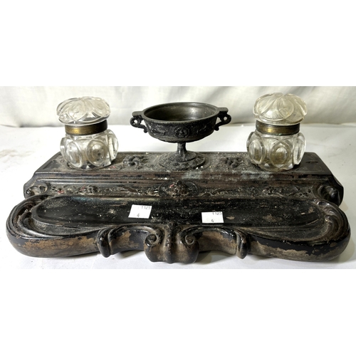 4 - A Victorian cast metal inkstand....