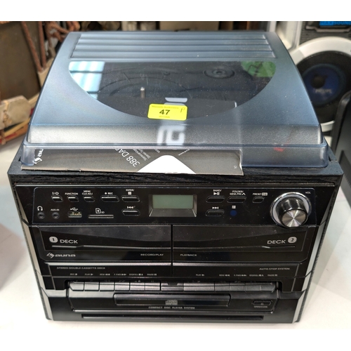 47 - An Auna stacking system with deck, tuner, CD player and twin speakers....